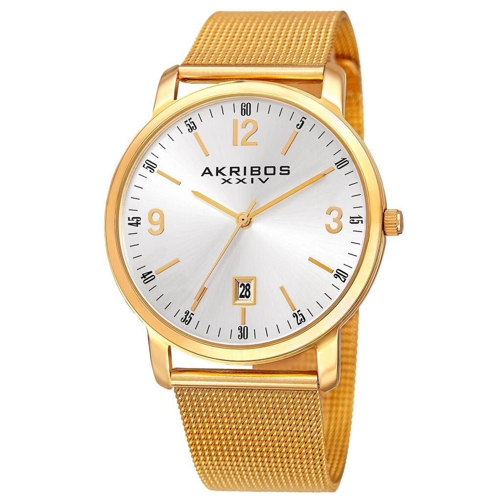 Akribos XXIV Men's Swiss Quartz Date Aperture Stainless Steel Gold-Tone Bracelet Watch - Gold