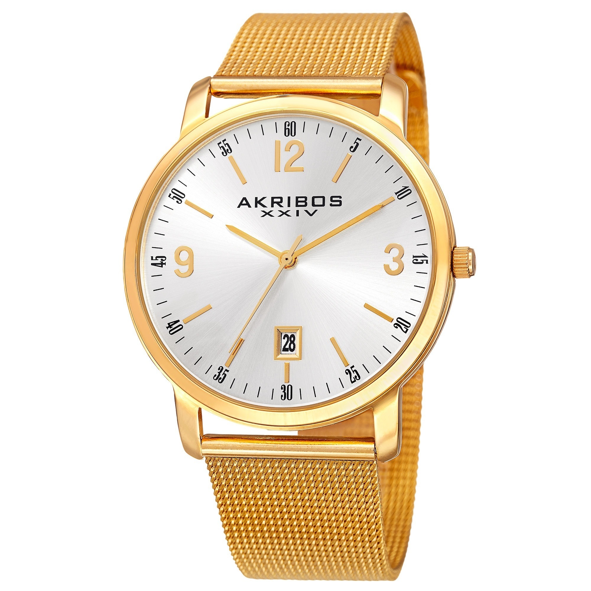 Akribos XXIV Men's Swiss Quartz Date Aperture Stainless Steel Gold-Tone Bracelet Watch - Gold
