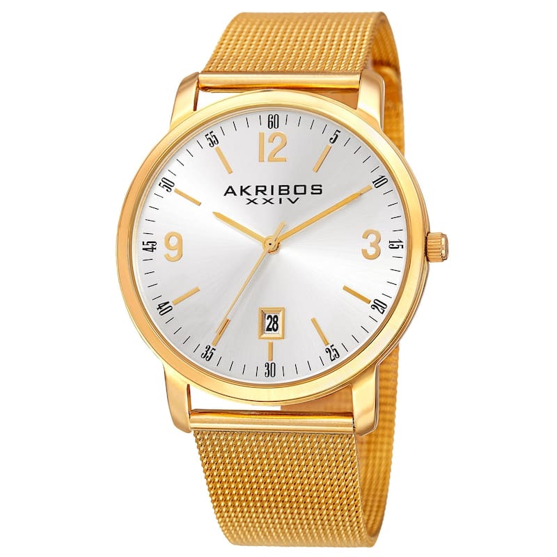 Akribos XXIV Men's Swiss Quartz Date Aperture Stainless Steel Gold-Tone Bracelet Watch - Gold