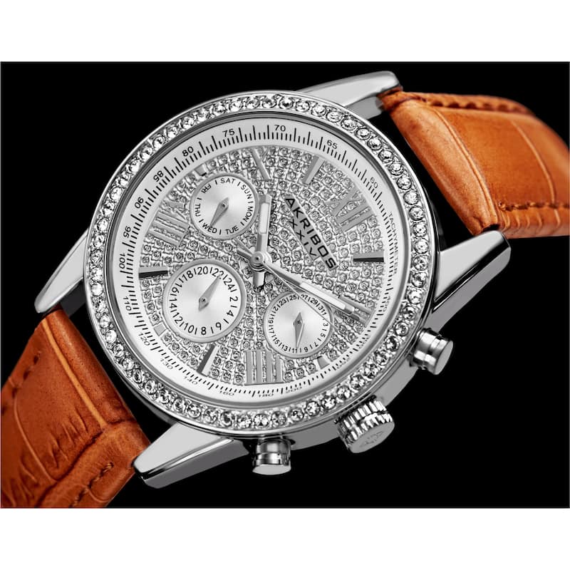 Akribos XXIV Women's Swiss Quartz Multifunction Watch with Leather Strap