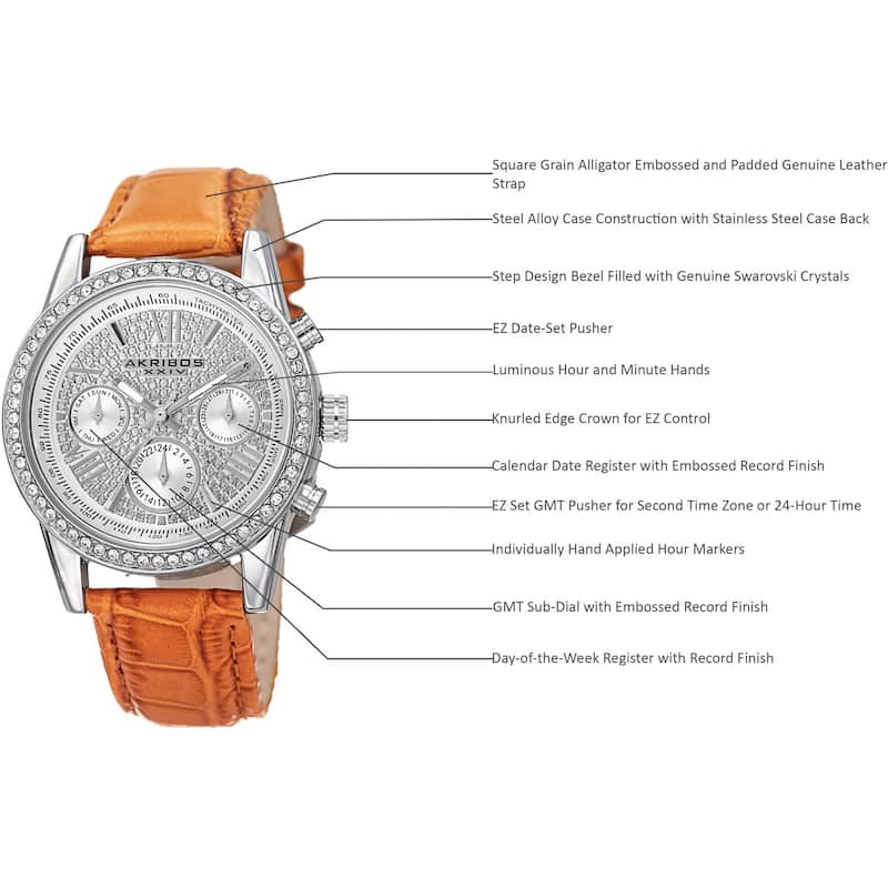 Akribos XXIV Women's Swiss Quartz Multifunction Watch with Leather Strap