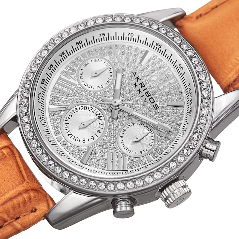 Akribos XXIV Women's Swiss Quartz Multifunction Watch with Leather Strap