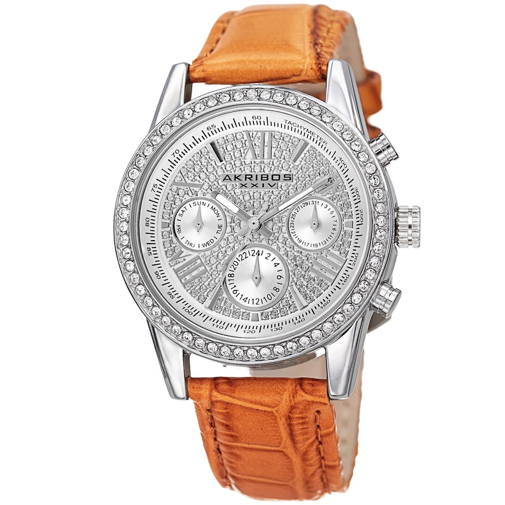 Akribos XXIV Women's Swiss Quartz Multifunction Watch with Leather Strap