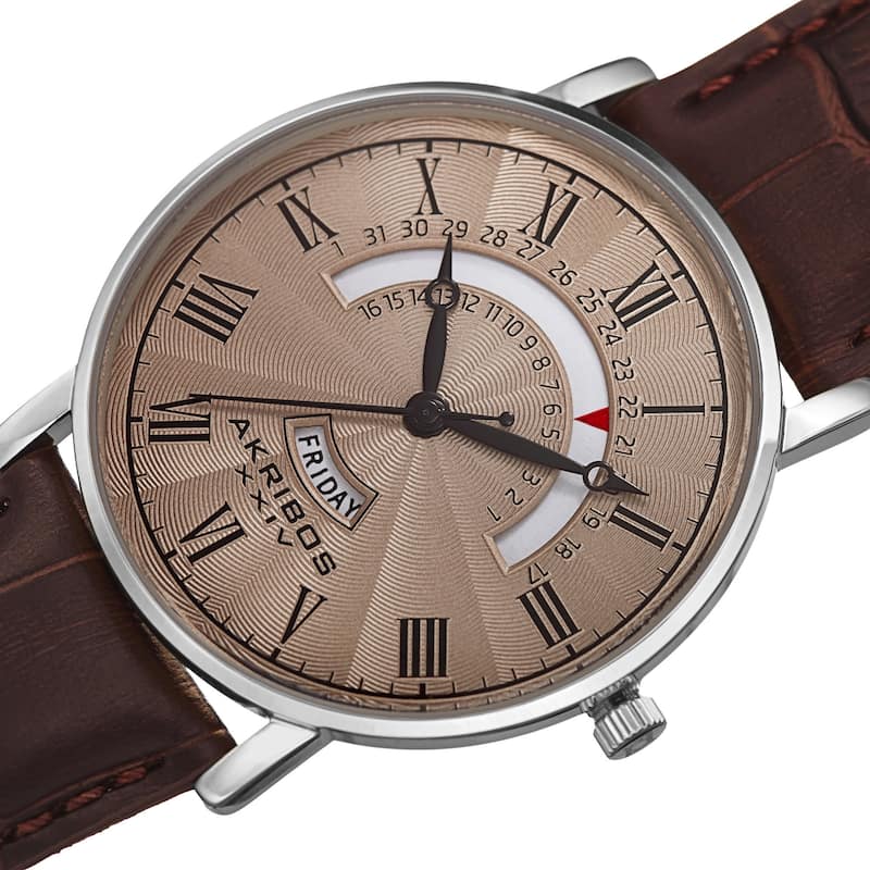 Akribos XXIV Men's Movement Retrograde Day/ Day Watch with Leather Strap
