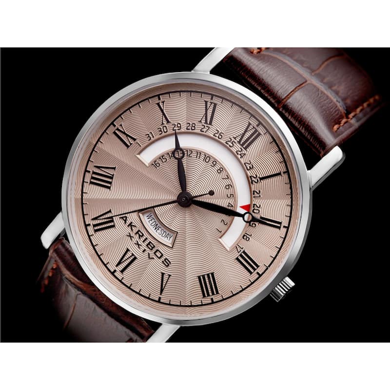Akribos XXIV Men's Movement Retrograde Day/ Day Watch with Leather Strap