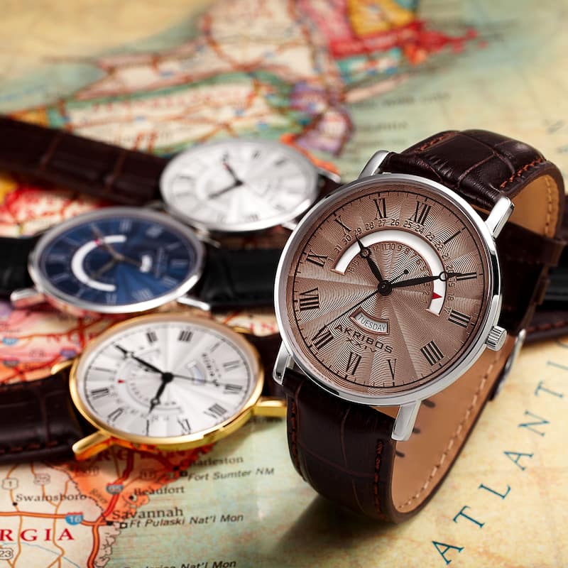 Akribos XXIV Men's Movement Retrograde Day/ Day Watch with Leather Strap