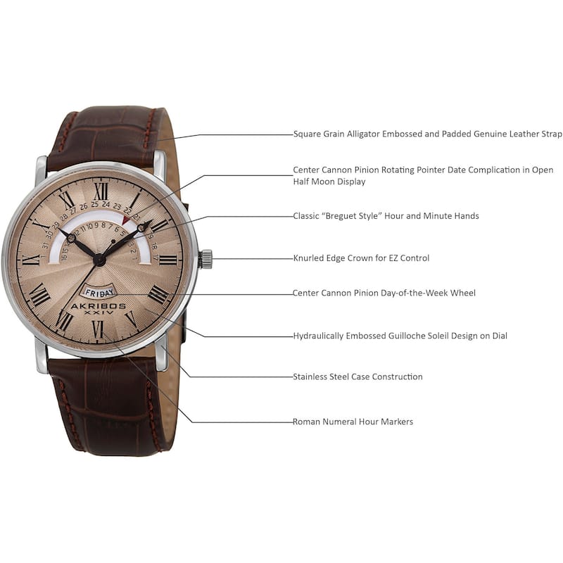 Akribos XXIV Men's Movement Retrograde Day/ Day Watch with Leather Strap