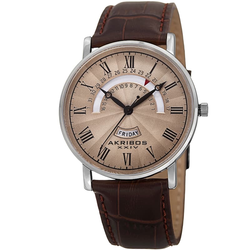 Akribos XXIV Men's Movement Retrograde Day/ Day Watch with Leather Strap - brown