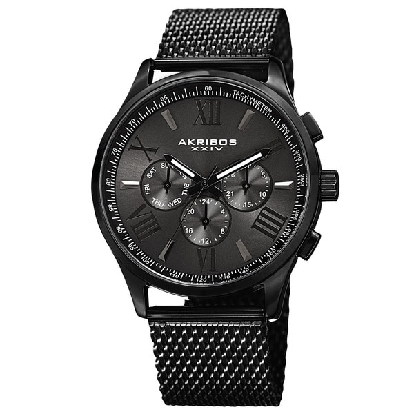 Shop Akribos XXIV Men's Swiss Quartz Multifunction Dual Time Stainless ...