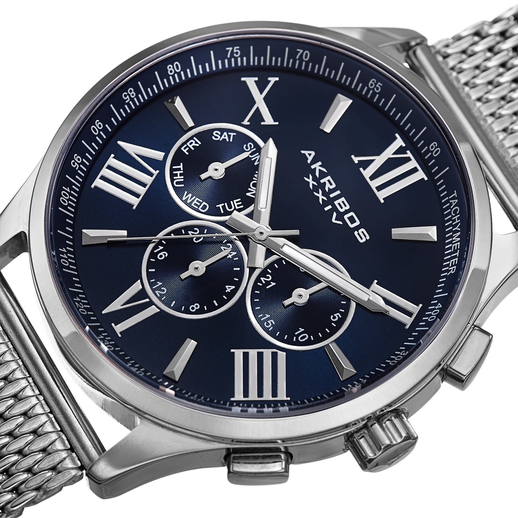 Akribos XXIV Men's Swiss Quartz Multifunction Dual Time Stainless