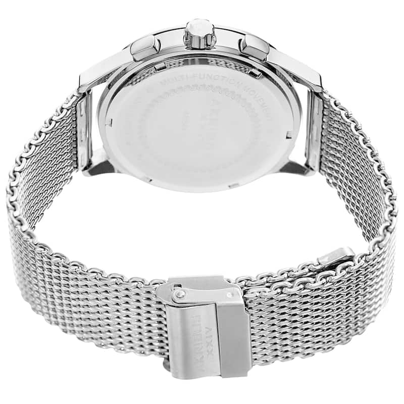 Akribos XXIV Men's Swiss Quartz Multifunction Dual Time Stainless Steel Silver-Tone Bracelet Watch - Blue