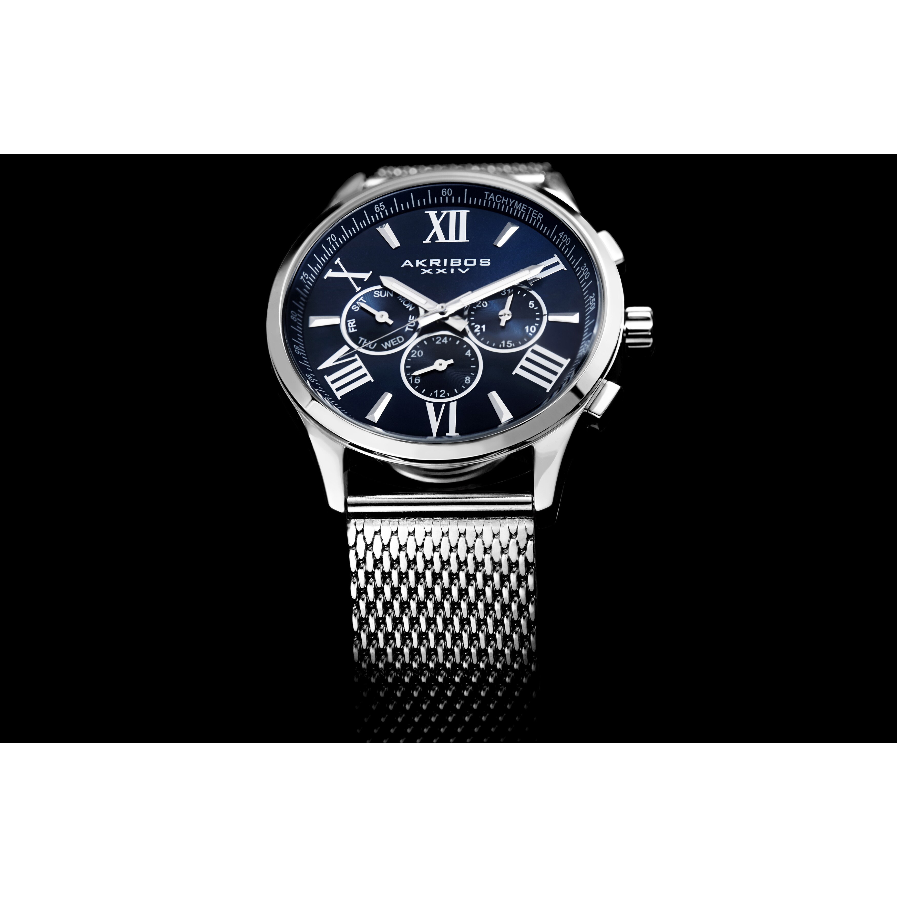 Akribos XXIV Men's Swiss Quartz Multifunction Dual Time Stainless