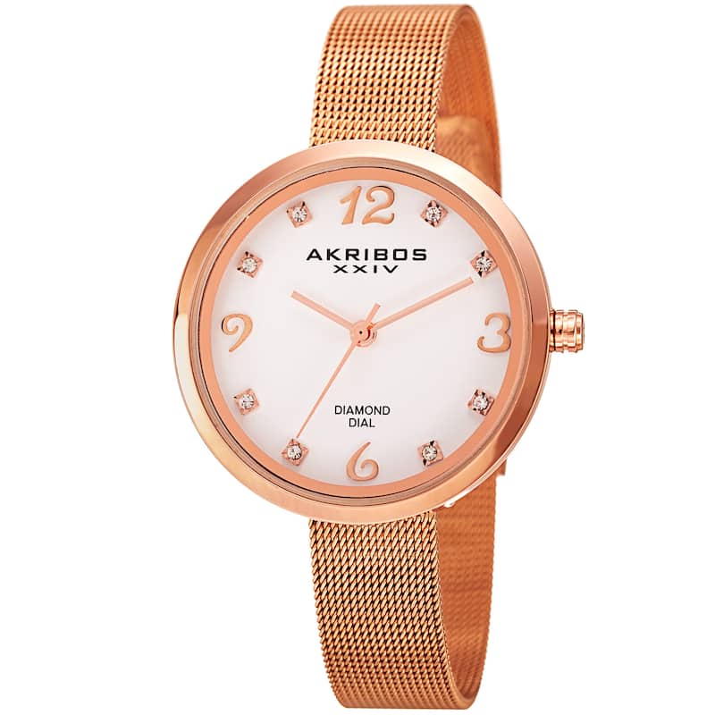 Akribos XXIV Women's Quartz Diamond Stainless Steel Rose-Tone Bracelet Watch - Gold