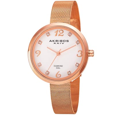 Akribos XXIV Women's Quartz Diamond Stainless Steel Rose-Tone Bracelet Watch - Gold