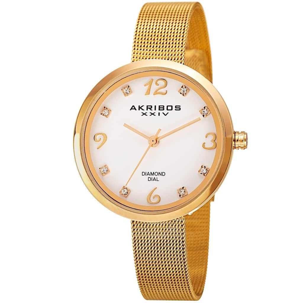 Akribos XXIV Women's Quartz Diamond Stainless Steel Gold-Tone Bracelet Watch - Gold