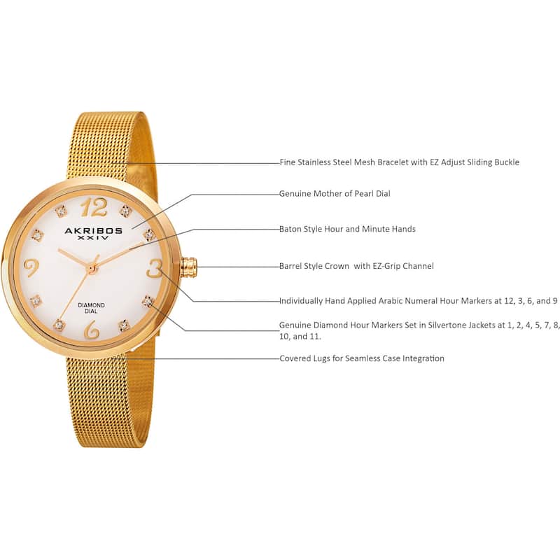 Akribos XXIV Women's Quartz Diamond Stainless Steel Gold-Tone Bracelet Watch - Gold