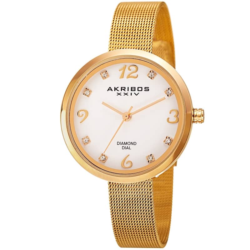 Akribos XXIV Women's Quartz Diamond Stainless Steel Gold-Tone Bracelet Watch - Gold