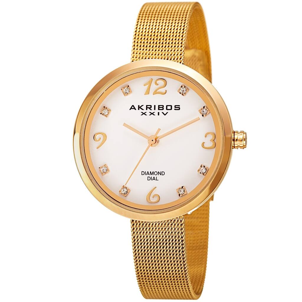 Akribos XXIV Women's Quartz Diamond Stainless Steel Gold-Tone Bracelet Watch - Gold