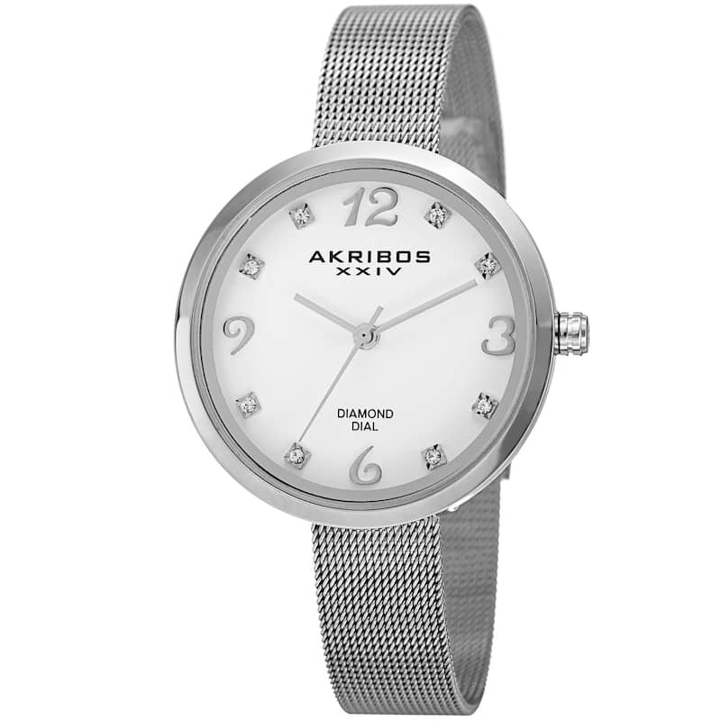 Akribos XXIV Women's Quartz Diamond Stainless Steel Silver-Tone Bracelet Watch - silver