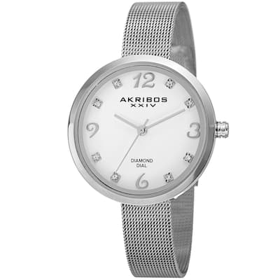 Akribos XXIV Women's Quartz Diamond Stainless Steel Silver-Tone Bracelet Watch - silver