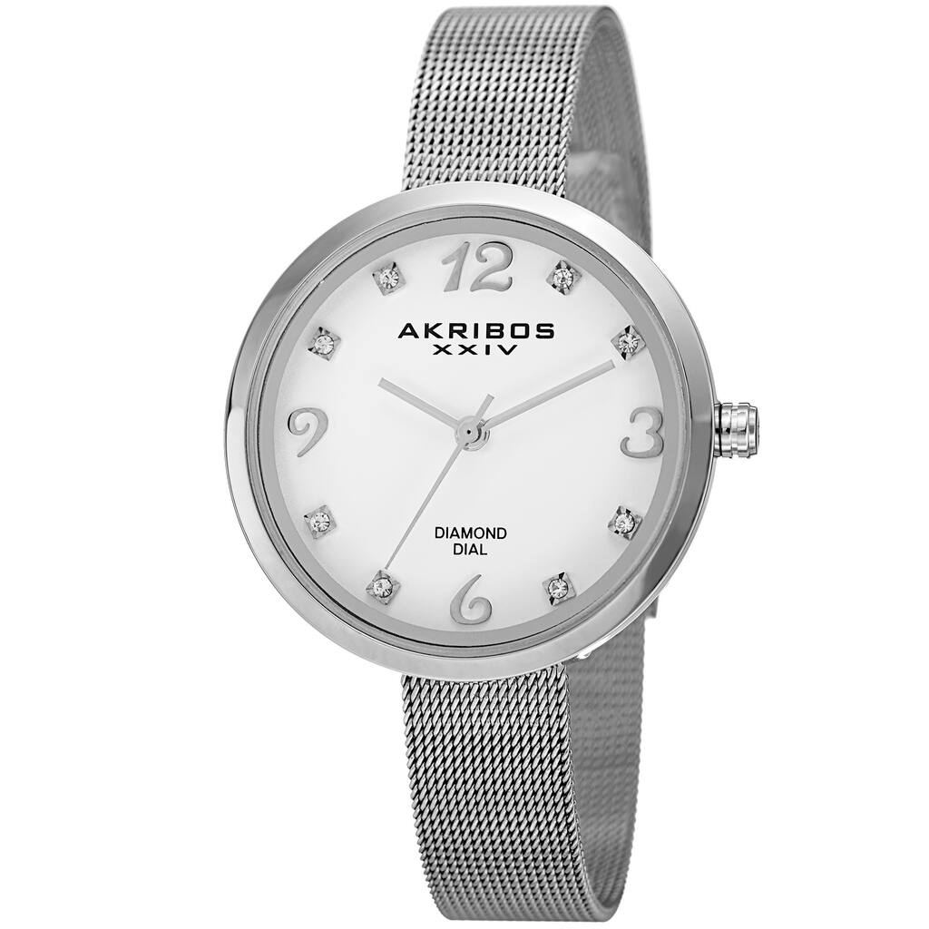 Akribos XXIV Women's Quartz Diamond Stainless Steel Silver-Tone Bracelet Watch - silver