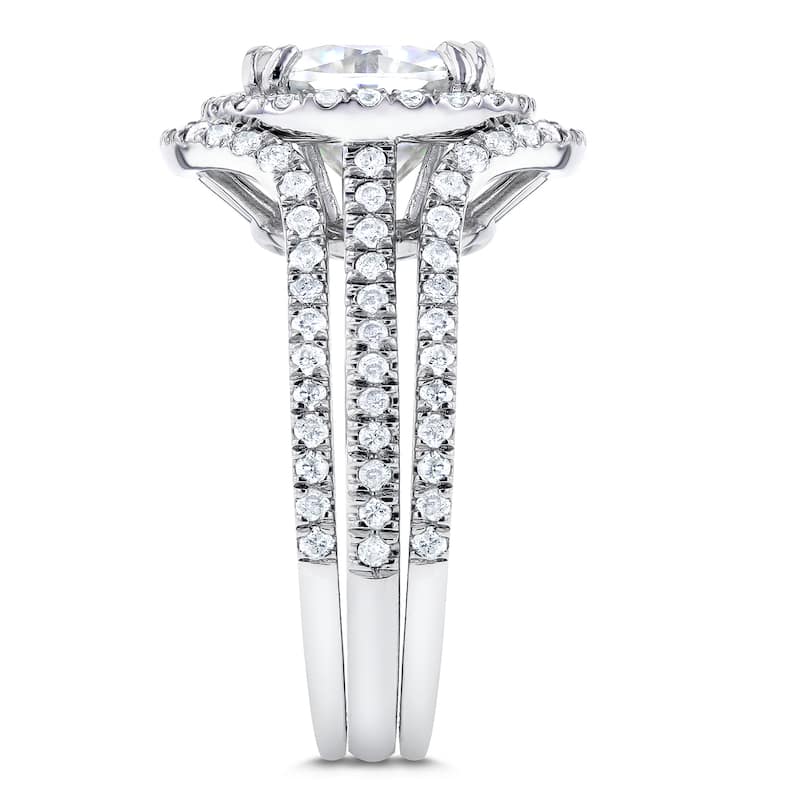 Annello by Kobelli 14k White Gold Moissanite and 3/4ct TDW Diamond Halo 3-Piece Bridal Rings Set