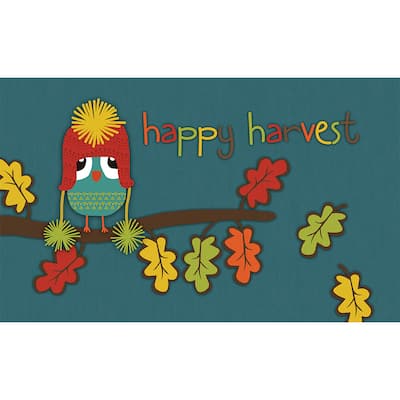 Polytop Happy Harvest Owl Teal Door Mat (18 x 30)