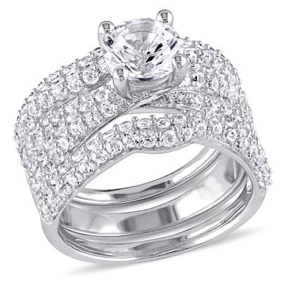Miadora Sterling Silver Created White Sapphire 3-Piece Bridal Set