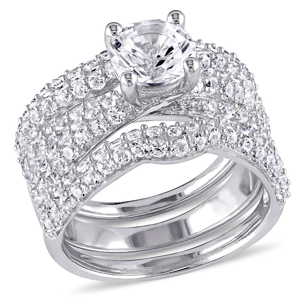 Miadora Sterling Silver Created White Sapphire 3-Piece Bridal Set
