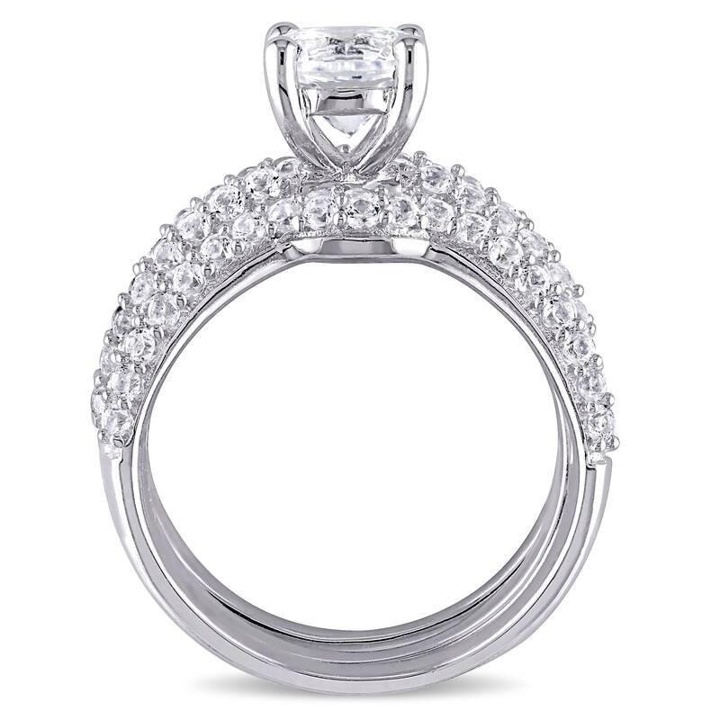 Miadora Sterling Silver Created White Sapphire 3-Piece Bridal Set