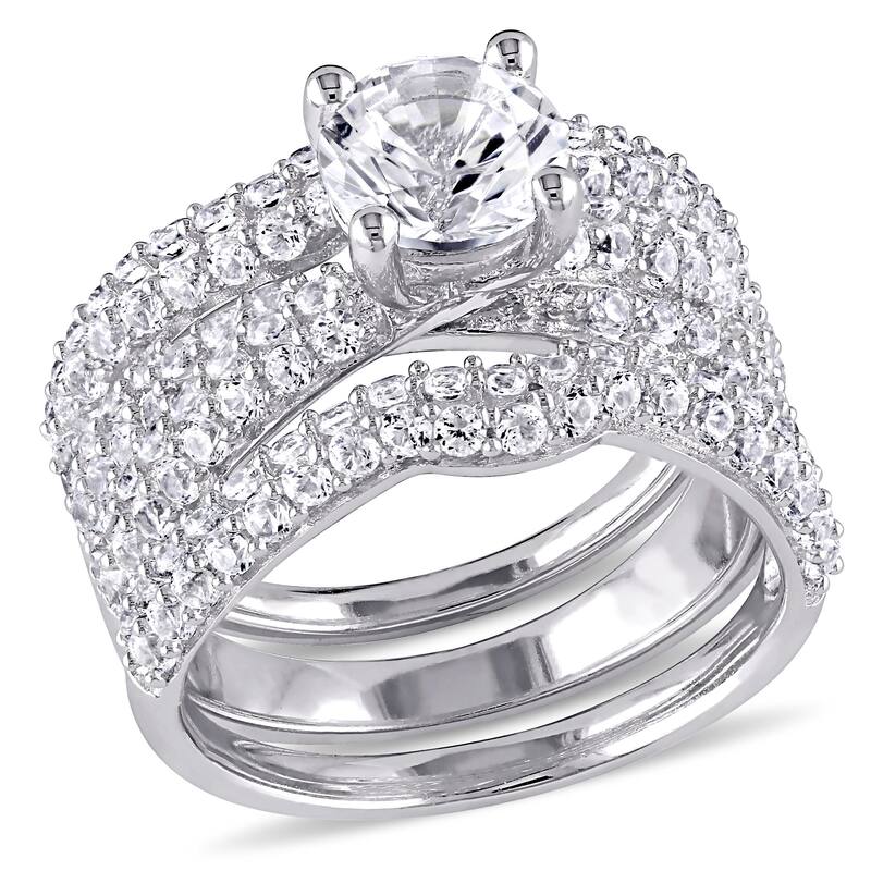 Miadora Sterling Silver Created White Sapphire 3-Piece Bridal Set - 9