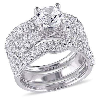 Miadora Sterling Silver Created White Sapphire 3-Piece Bridal Set