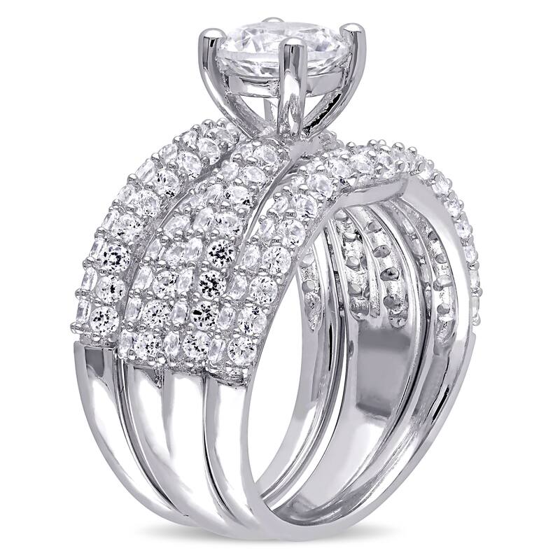 Miadora Sterling Silver Created White Sapphire 3-Piece Bridal Set