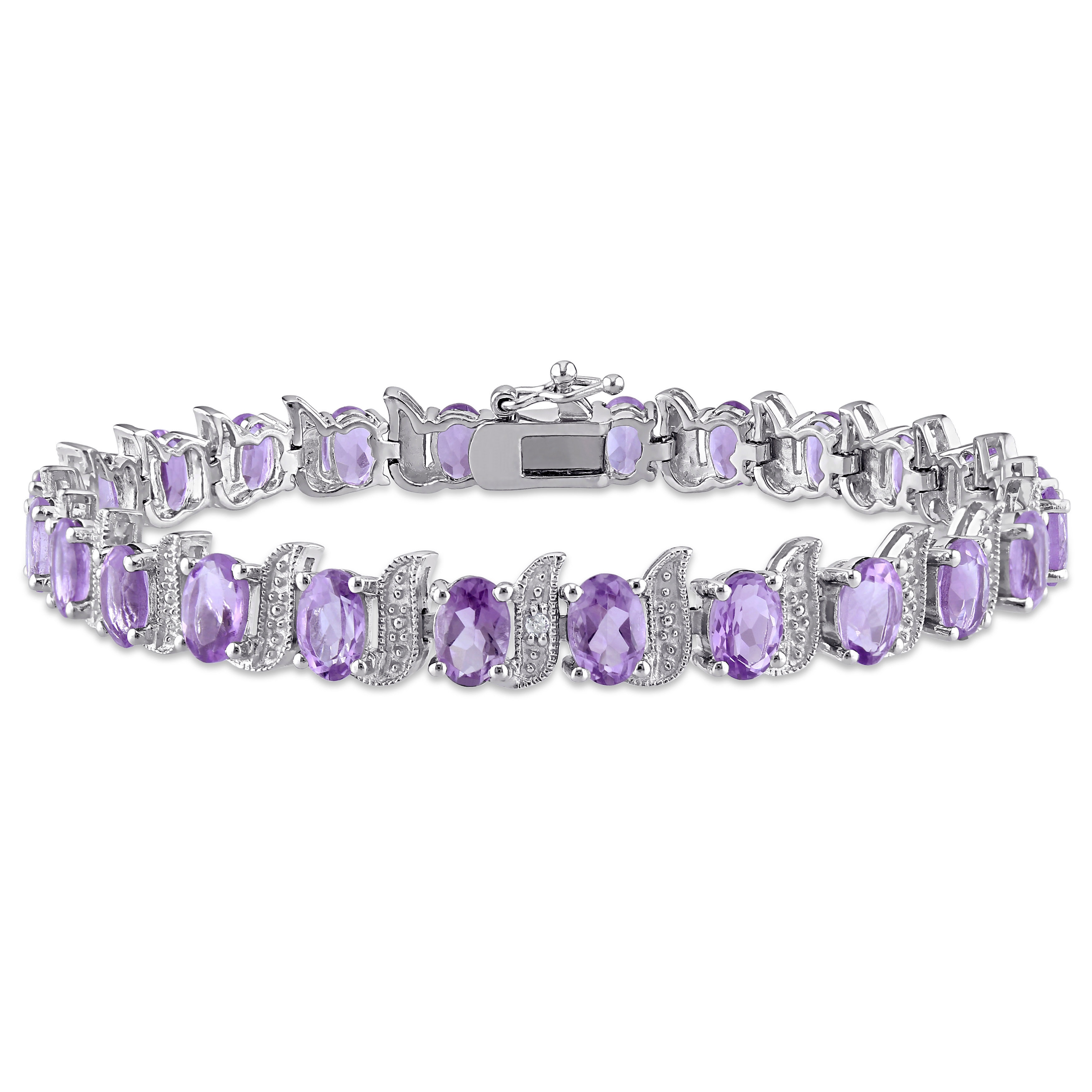 Miadora Sterling Silver Amethyst and Diamond Accent Tennis Bracelet
