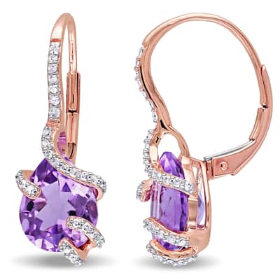 Miadora 10k Rose Gold Amethyst and 1/5ct TDW Diamond Bypass Dangle Earrings (G-H, I2-I3) - Purple
