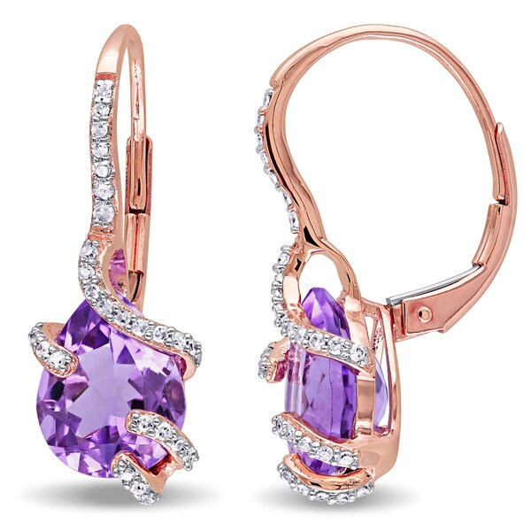 Miadora 10k Rose Gold Amethyst And 1 5ct Tdw Diamond Byp Dangle Miadora 10k Rose Gold Amethyst And 1 5ct Tdw Diamond Byp Dangle Earrings G H
