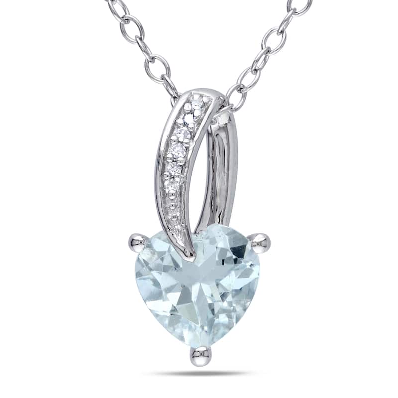 Miadora Sterling Silver Aquamarine and Diamond Accent Heart Necklace - Blue