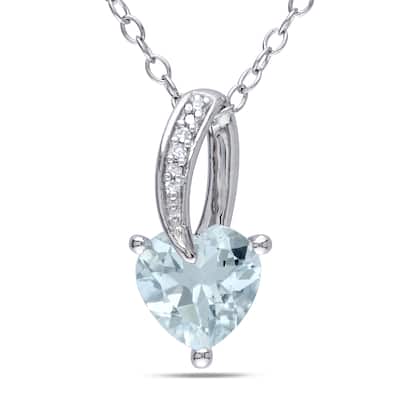 Miadora Sterling Silver Aquamarine and Diamond Accent Heart Necklace - Blue