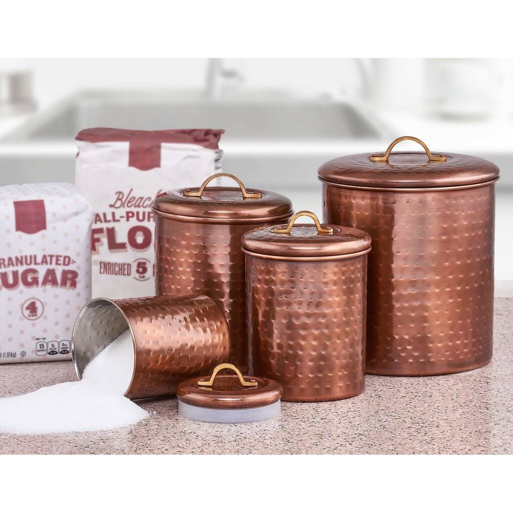 4-piece Hammered Antique Copper Canister Set
