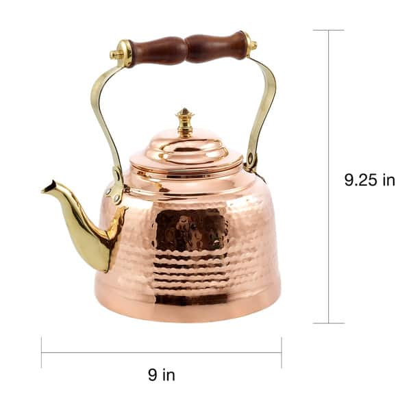 Old Dutch Solid Copper Hammered 2 qt. Tea Kettle with Brass Spout and Wooden Handle