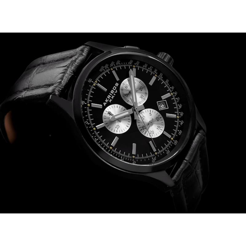 Akribos XXIV Men's Swiss Quartz Chronograph Leather Strap Watch