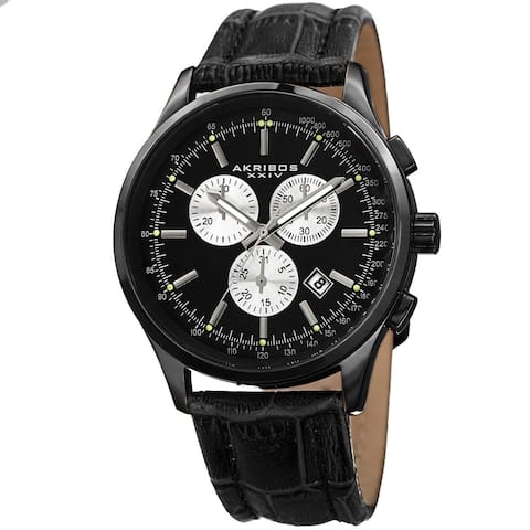 Akribos XXIV Men's Swiss Quartz Chronograph Leather Strap Watch