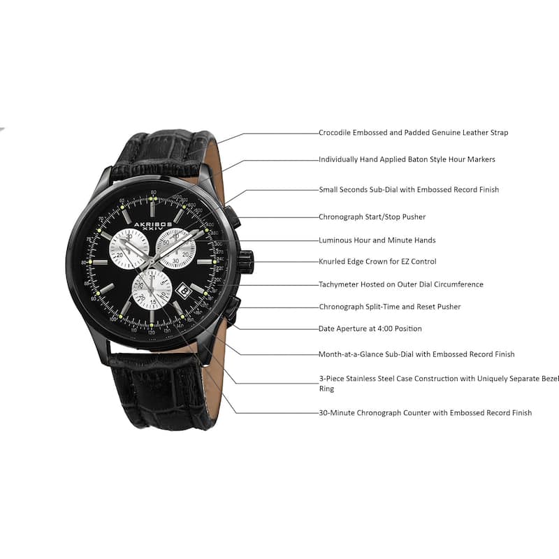 Akribos XXIV Men's Swiss Quartz Chronograph Leather Strap Watch