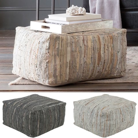 Striped Alia Square Leather 24-inch Pouf