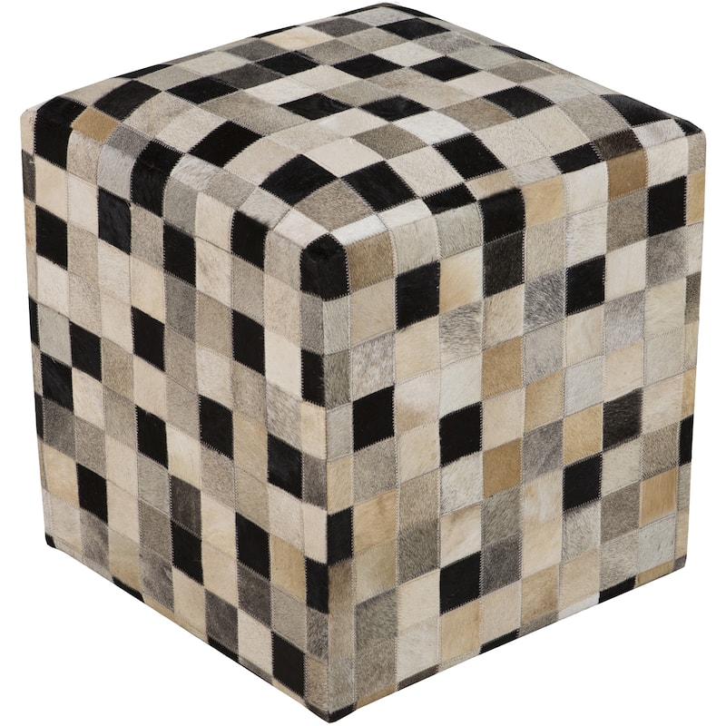 Checkered Asyut Square Hair On Hide Pouf