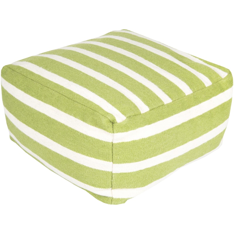 Striped Suez Square Wool 24-inch Pouf - Green