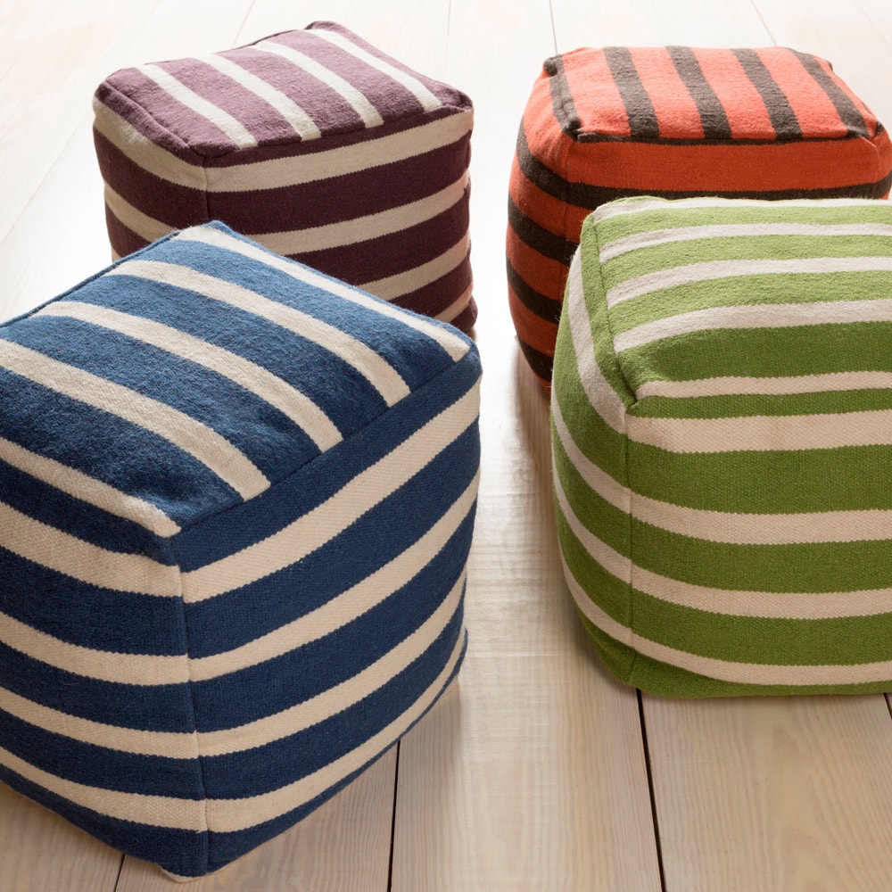 Striped Suez Square Wool 24-inch Pouf