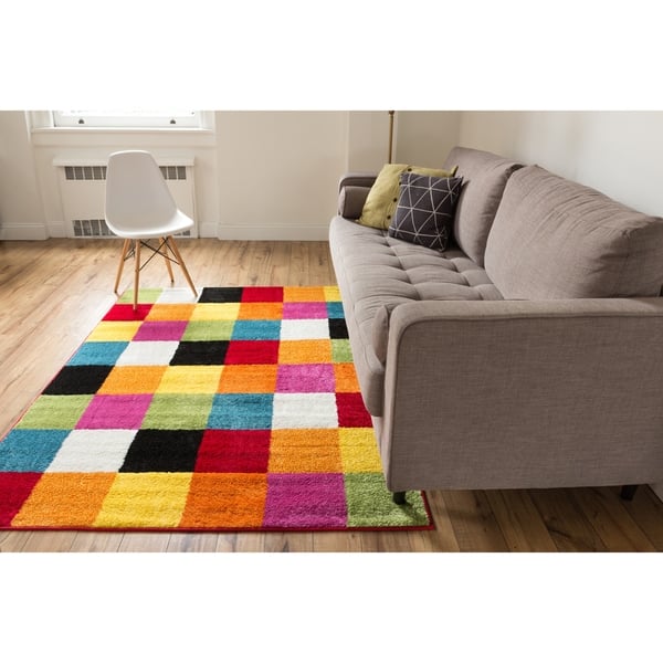 Shop Well Woven Bright Geometric Square Multi Color Block Modern Kids Area Rug 5 X 7 Overstock 10549448