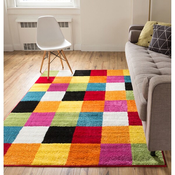 Woven Bright Geometric Square Multi Color Block Modern Woven Bright Geometric Square Multi Color Block Modern Contemporary Rug 5 X27