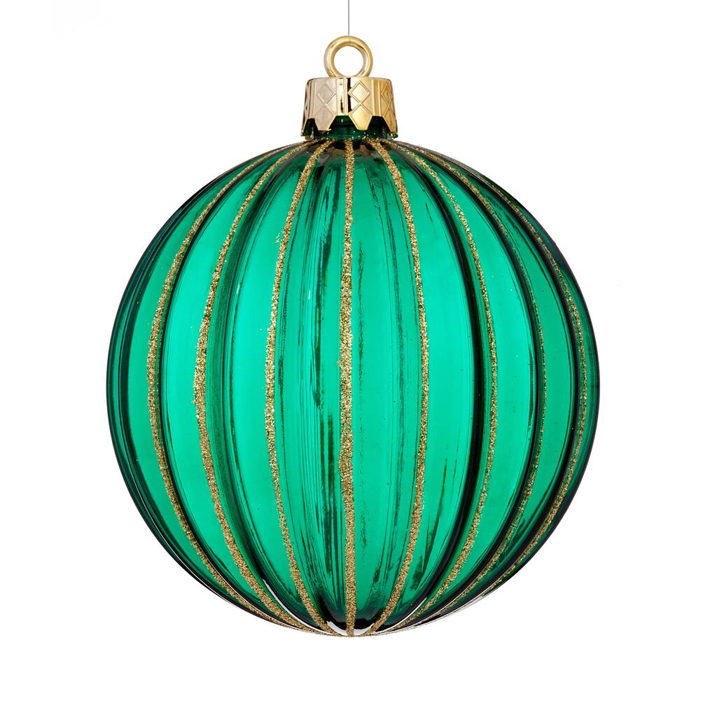 Shatterproof Rib Ball 4.75-inch Green Ornament (Set of 12)